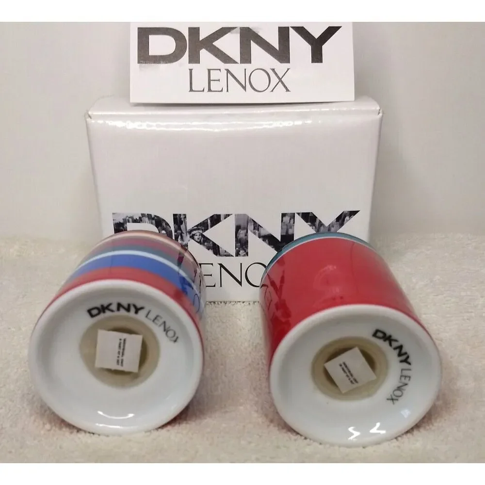 Lenox DKNY Urban Essentials Cherry Salt & Pepper Shakers Stackable Red - Stripes